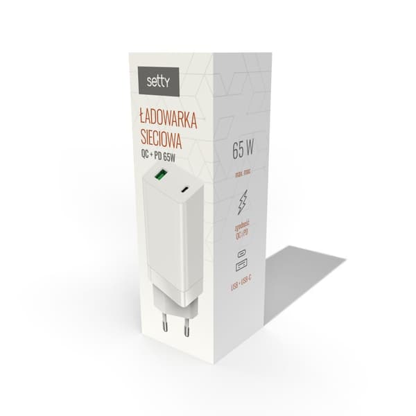 Setty GAN väggladdare PD+QC USB + USB-C 65W LSI-02 vit JO vit