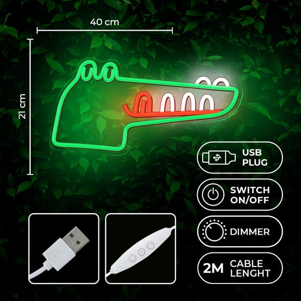 Neon PLEXI LED JURASSIC CROC grön FLNJ03 Forever Light