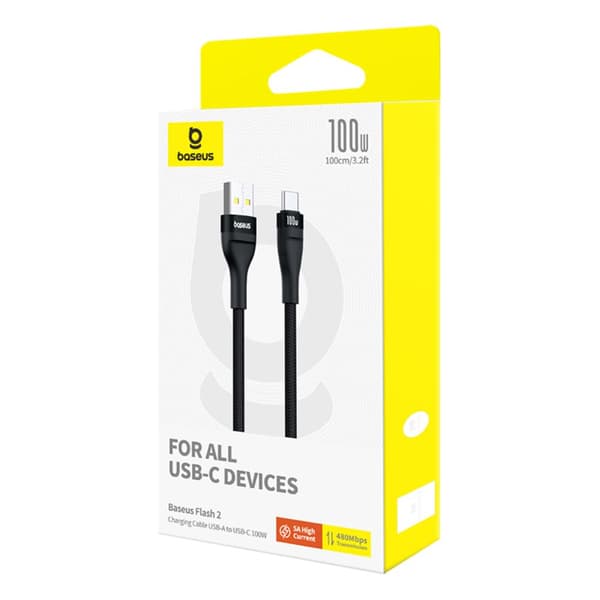 Baseus Flash 2 Laddningskabel USB till USB-C 100W 1m Klustersvart