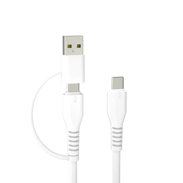 Forever återvinningskabel 2i1 1,5m 3A USB-C - USB-C + USB-A KR2W1-00 vit vit