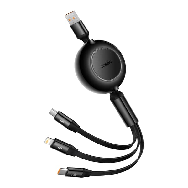 Baseus-kabel Bright Mirror 2 3-i-1 USB - micro USB + Lightning + USB-C 1,1m 66W svart infällbar