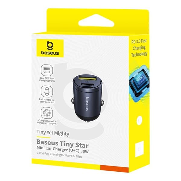 Baseus Mini Tiny Star PD billaddare 1x USB-C - USB-A-port 30W svart