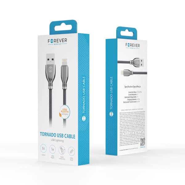 Forever Tornado-kabel USB - Lightning 1,0 m 3A svart svart