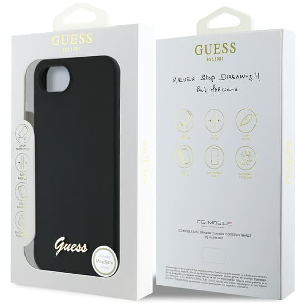Guess HC Silicone Script Metal Logo fodral för iPhone 16e svart