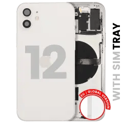 Baksida med smådelar för iPhone 12 (EU / Global version) (Begagnad OEM-del: Klass C) (Vit)