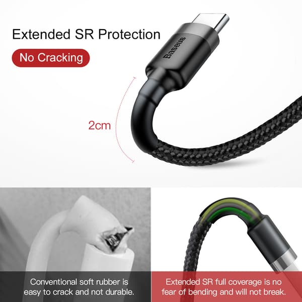 Baseus kabel Cafule USB - USB-C 1,0 m 3A grå-svart svart