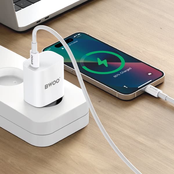 BWOO CDA159 PD väggladdare 20W 1x USB-C-port + USB-C vit