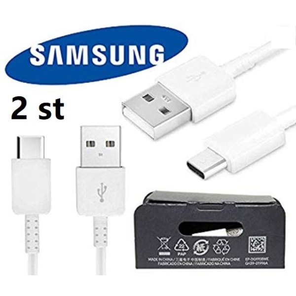 Två (2) st original  Samsung USB-C datladdningskablar Vit