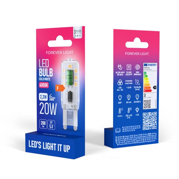 Forever Light LED-lampa G9 2 2W 200lm 6000K klass F