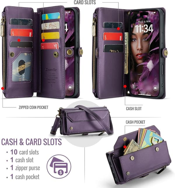 Caseme Plånboksfodral med dragkedja iPhone 16 Pro - Lila