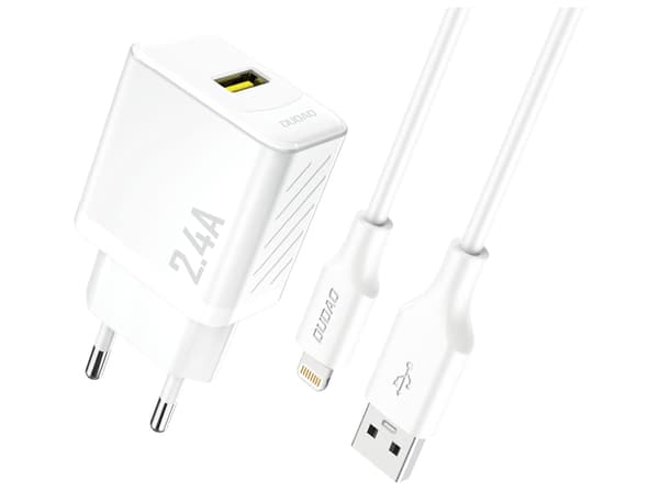 Dudao A23LEU-adapter 12 watt 1xUSB-A (1 m USB-A till Lightning-kabel ingår) vit