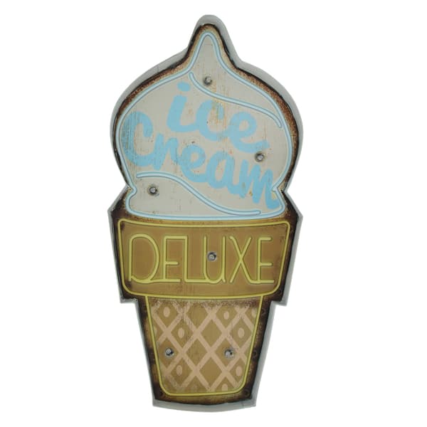 RETRO Metallskylt LED Ice Cream Forever Light vit