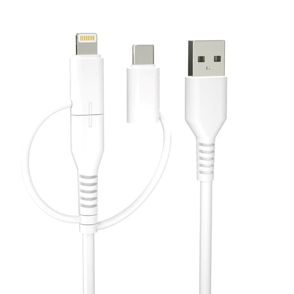 Forever återvinningskabel 3i1 1,5m 2,4A USB-A -USB-C+ microUSB + Lightning KR3W1-00 vit