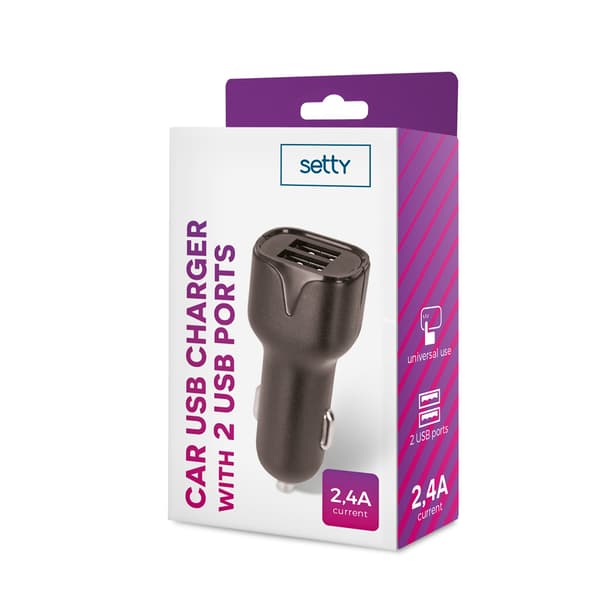Setty billaddare 2x USB 2,4A svart