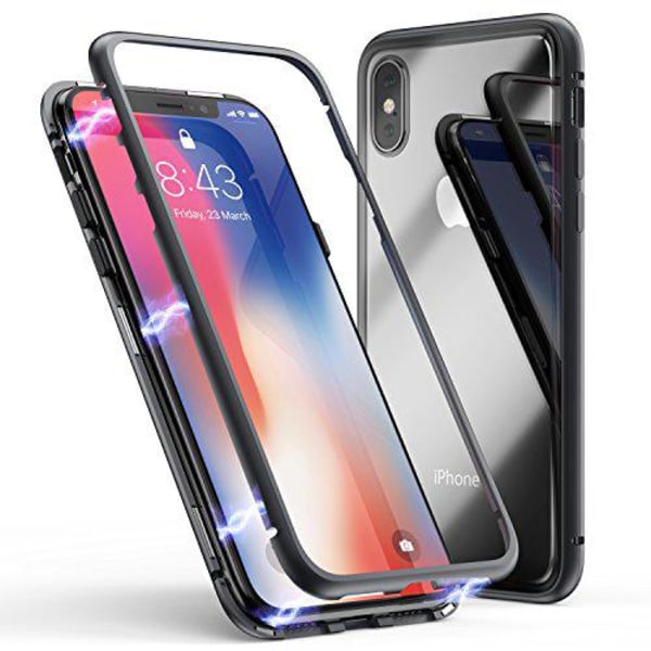 Top kvalitet magnet fodral med härdat glas för iphone Xs max silver Silver