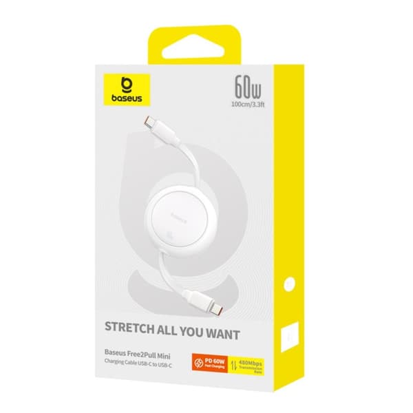 Baseus Free2Pull Mini Laddningskabel USB-C till USB-C 60W 1m Månvit vit