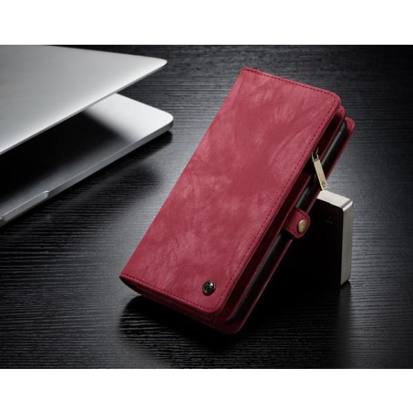 caseme 008 för iphone 7/8 plus plånbok fodral med 8 kort platser röd Red