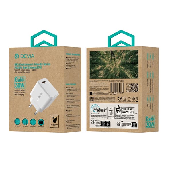 Devia väggladdare GRS EA457 GaN PD 30W 1x USB-C vit