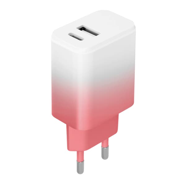 Setty laddare USB + USB-C 20W LSIG-AC-20 vit-rosa gradient