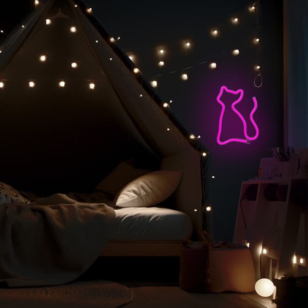 Neon LED-lampa KATT rosa fladdermus + USB FLNE04 Forever Light