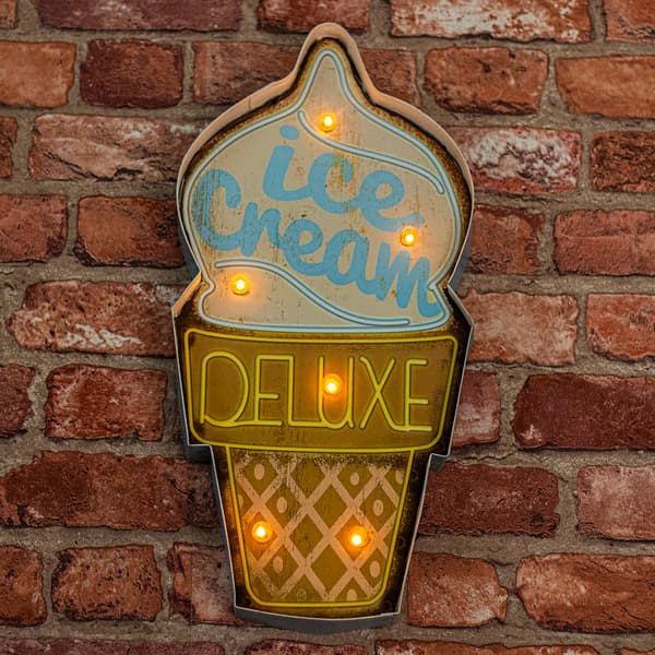 RETRO Metallskylt LED Ice Cream Forever Light vit