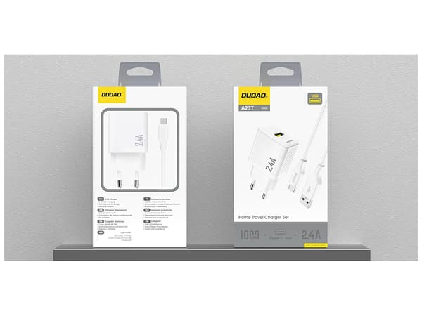 Dudao A23TEU Adapter 12Watt 1xUSB-A (1m USB-A till USB-C-kabel ingår) vit