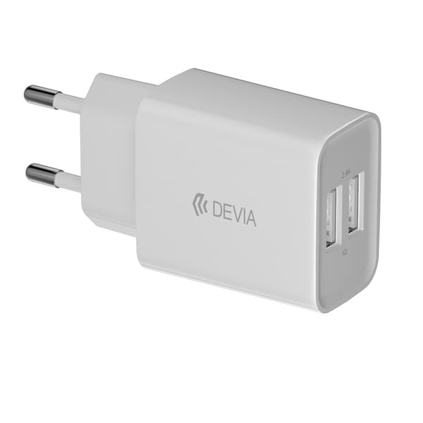 Devia väggladdare Smart 2x USB 2,4A vit + Lightning-kabel