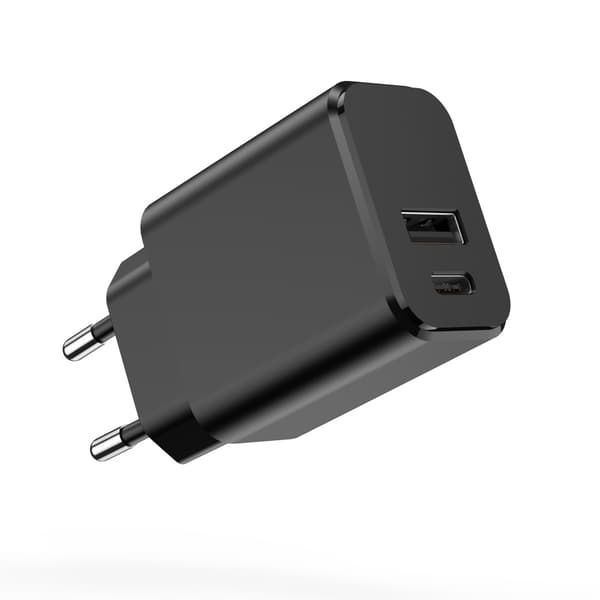 Setty laddare 1x USB + USB-C 3A 20W svart svart