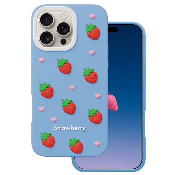 Jordgubbsskal för iPhone 16 Pro Max blå