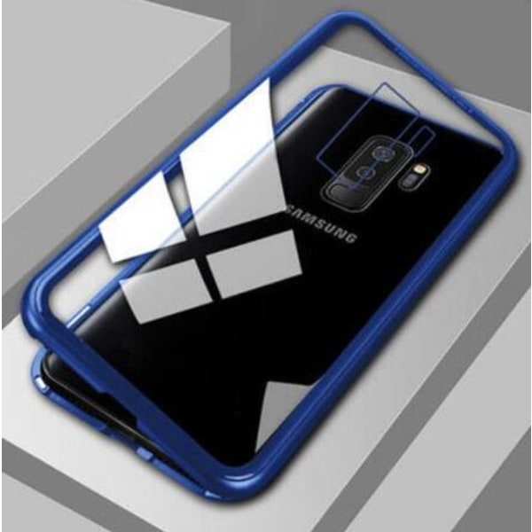 Dubbelsidig magnet fodral med härdat glas för Samsung S9 plus blå