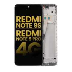 LCD-enhet med ram för Xiaomi Redmi Note 9S / Redmi Note 9 Pro 4G (Eftermarknad Plus) (Glacier White)
