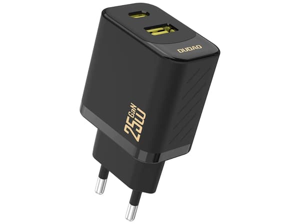 Dudao A26TEU-adapter 25 Watt GaN 1xUSB-C 1xUSB-A svart svart