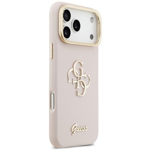 Guess Grained Big 4G & Stand Kameraskal för iPhone 17 Pro Max rosa