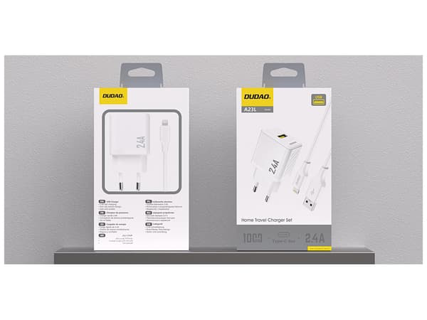 Dudao A23LEU-adapter 12 watt 1xUSB-A (1 m USB-A till Lightning-kabel ingår) vit