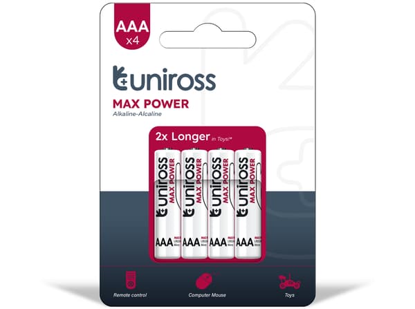 Uniross Max Power Alkaline AAA / LR03 Alkaline 1300mAh, 4 pcs.