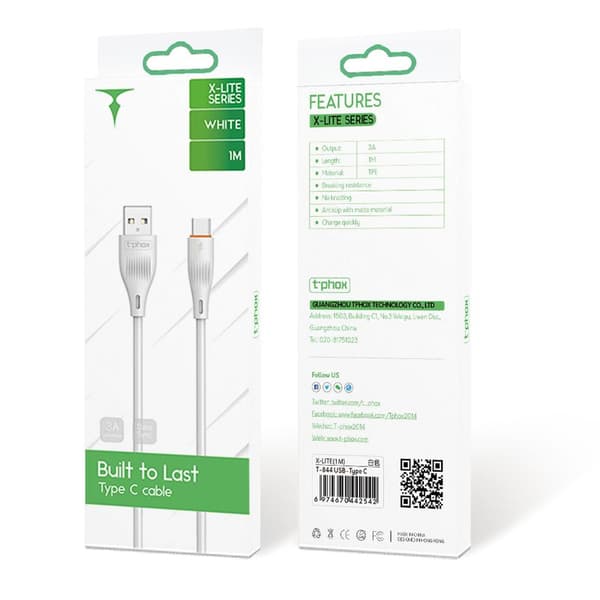 T-PHOX kabel X-LITE TYPE-C vit 1M 3A vit