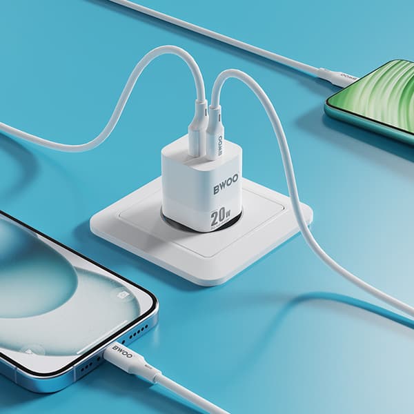 BWOO CDA156 PD väggladdare 1x USB-C 1x USB 20W vit vit