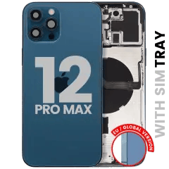 Baksida med smådelar för iPhone 12 Pro Max (EU / Global version) (Begagnad OEM-dragning: Klass A) (Stillahavsblå)