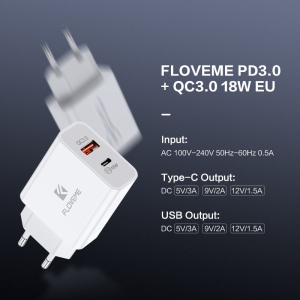 FLOVEME 18W PD snabbladdare med kable