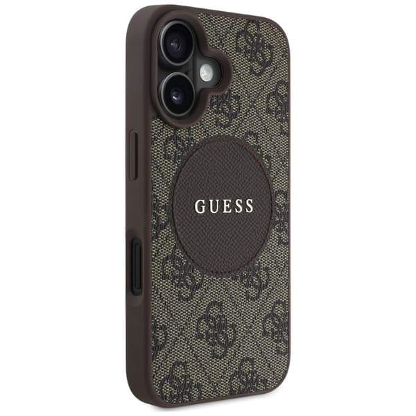 Guess HC MagSafe PU 4G Circle med klassisk logotypfodral för iPhone 16 Brun