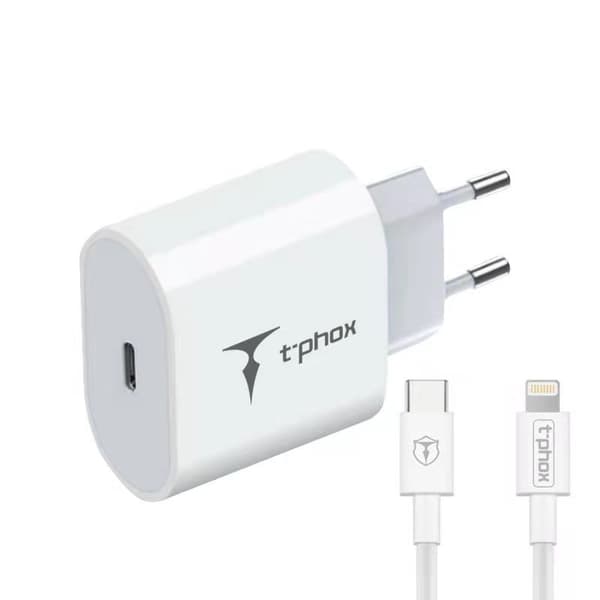 VÄGGLADDARE T-PHOX ISPEED 20W USB-C/LIGHTNING-KABEL VIT