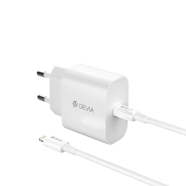 Devia väggladdare Smart PD GaN 30W 1x USB-C vit + kabel USB-C - Lightning vit