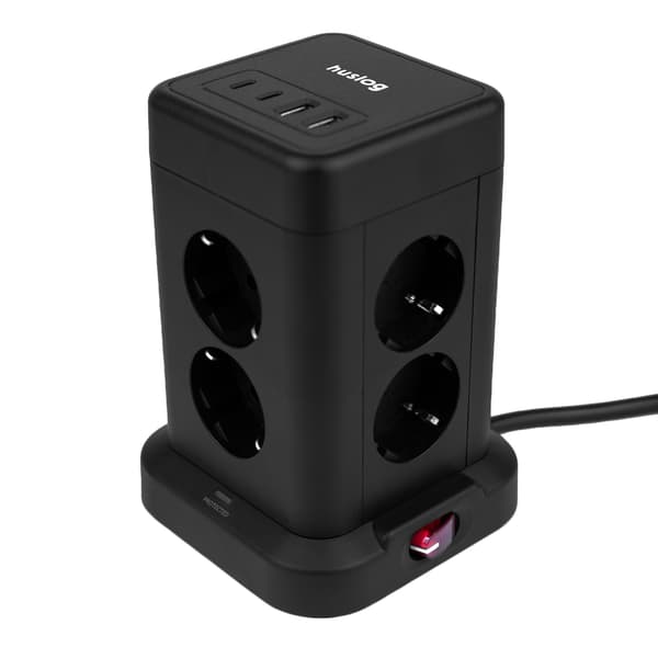 Huslog Vertikal Förlängningssladd med USB