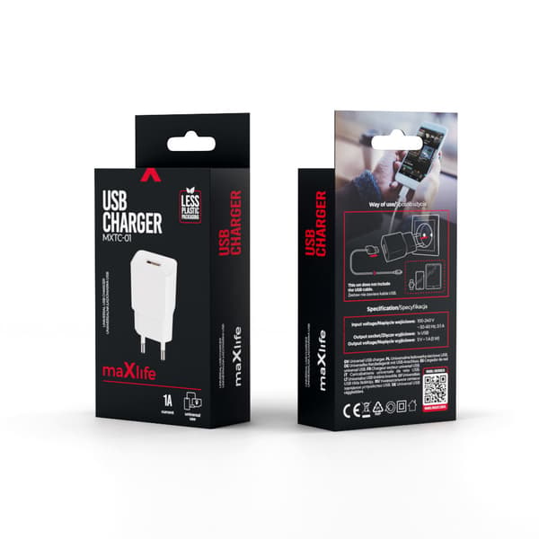 Maxlife MXTC-01 laddare 1x USB 1A vit