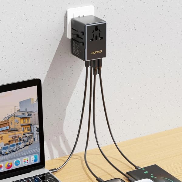 Dudao A65Pro Universal Travel Adapter 65Watt GaN 2xUSB-C + 2xUSB-A Black svart