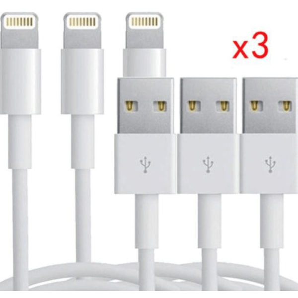3 st 1 m USB-laddare-för-iPhone-5s-6-6s-pl,7 och 7 pl White