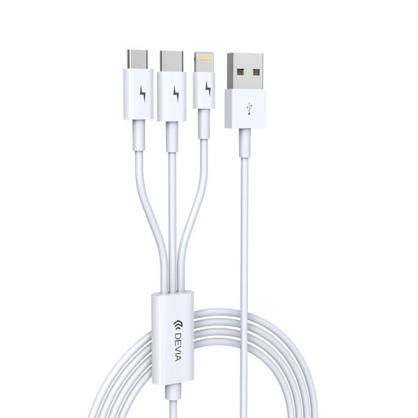 Devia-kabel 3i1 Smart EC141 USB - Lightning + USB-C + MicroUSB 1,2 m 2A vit