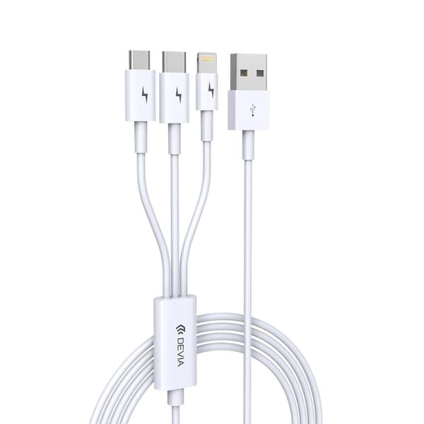 Devia kabel 3in1 Smart EC141 USB - Lightning + USB-C + MicroUSB 1,2 m 2A vit vit