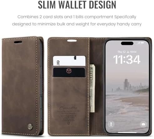 CaseMe 0013 Läderplånboksfodral för iPhone 16 plus mörkbrun