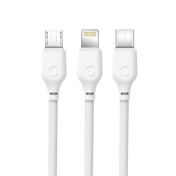 XO-kabel NB103 3-i-1 USB - Lightning + USB-C + microUSB 1,0 m 2,1A vit vit